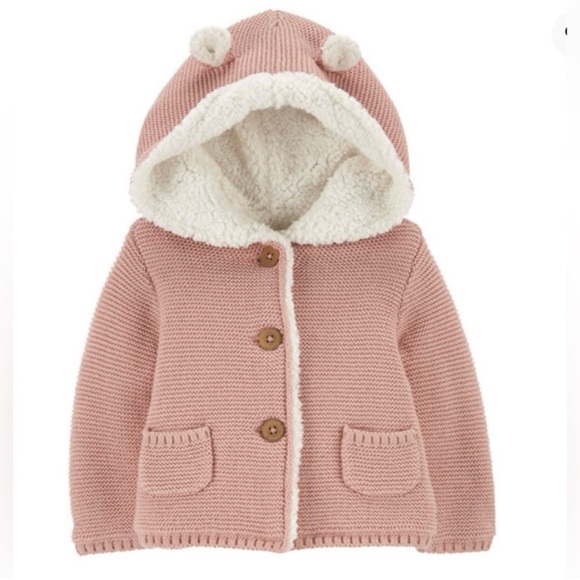 Carter’s Baby Girl Pink Sherpa Sweater Jacket Size 9-12M - Picture 1 of 5